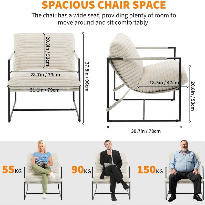 Modern Sling Accent Chair, Upholstered Lounge Armchair for Living Room, Bedroom