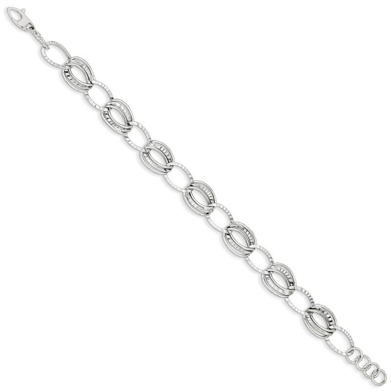 Curata 14k White Gold 7.5" Polished and Textured Hollow With Ext. Bracelet