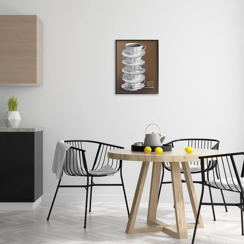 Stupell Stacked Teacups with Coffee Framed Giclee Art Design By Matthew Piotrowicz