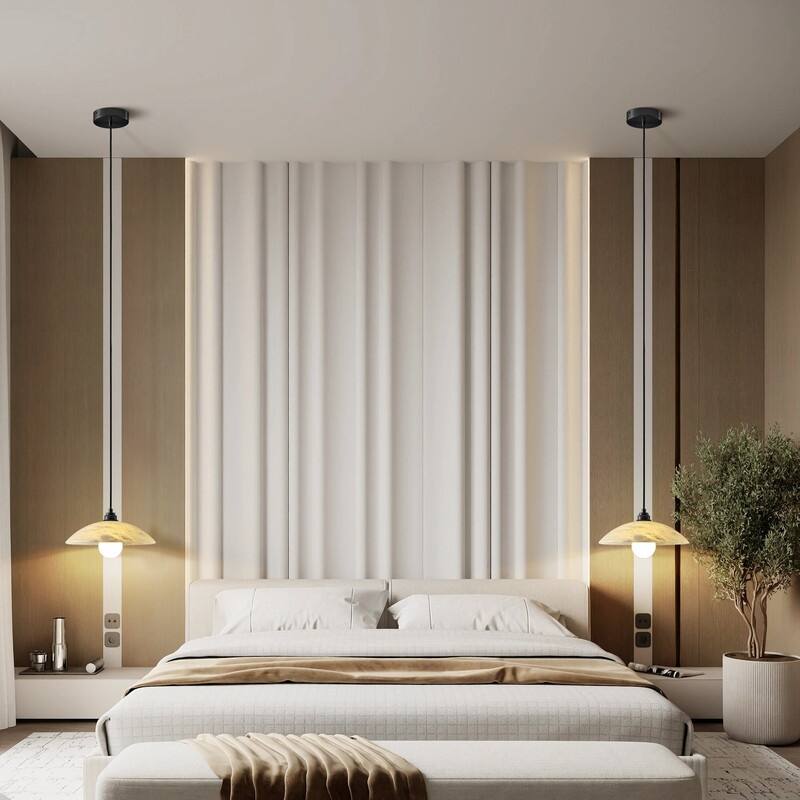 KAYLA Nordic Pendant Light Fixture - Round Alabaster Hanging Lamp with Brushed Brass Finish for Kitchen Island, Dining Room