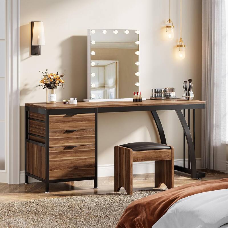 Vanity Desk 59" Dressing Table, Chic Makeup Desk with 3 Reversible Drawers for Bedroom, Home Room