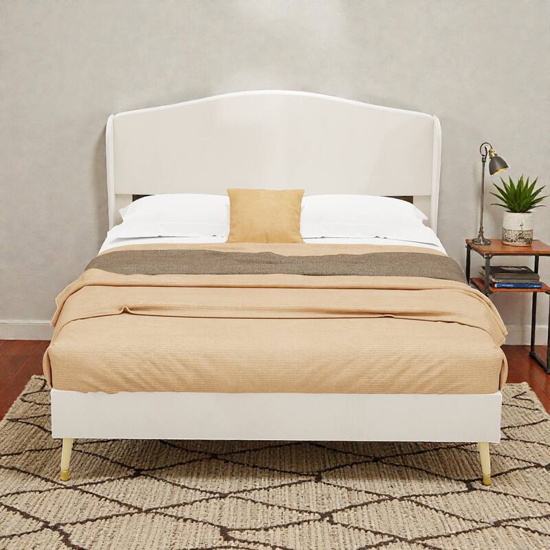 Velvet Upholstered Bed Frame with Tufted Headboard, Luxury Platform Bed for Master Bedroom - Beige - Full