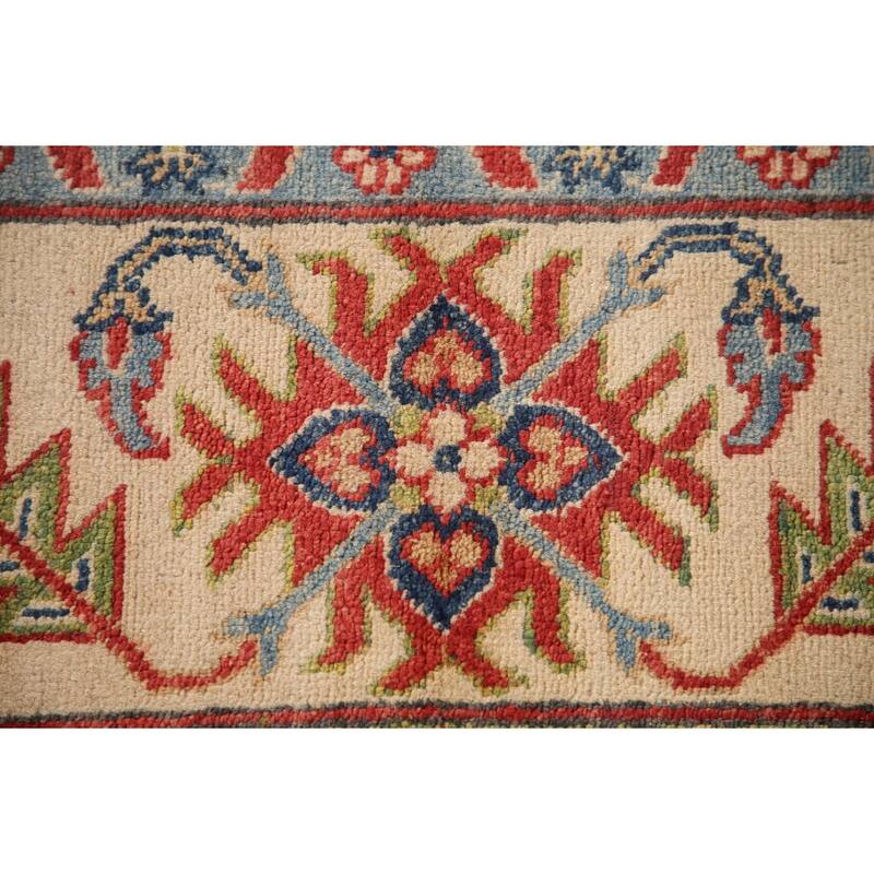 Red Geometric Kazak Area Rug Handmade Wool Carpet - 7'11" x 9'11"
