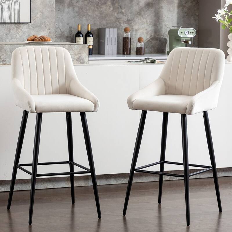 Modern Velvet Upholstered Bar Stools with backs, Set of 2