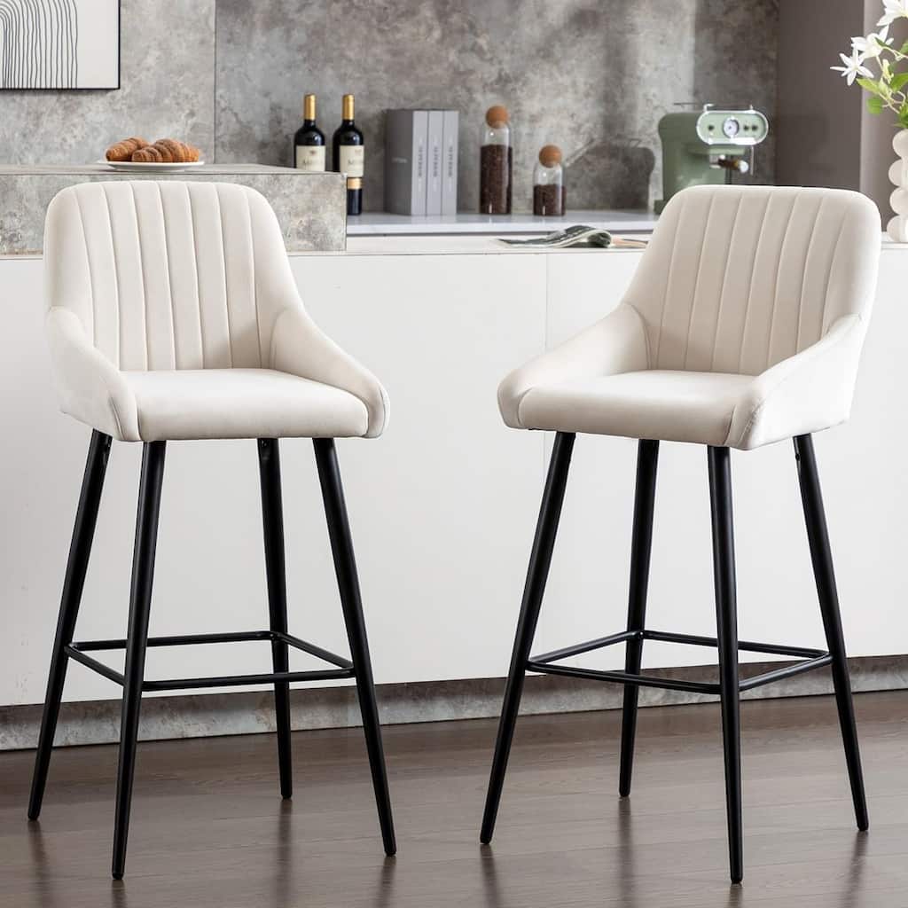 Modern Velvet Upholstered Bar Stools with backs, Set of 2