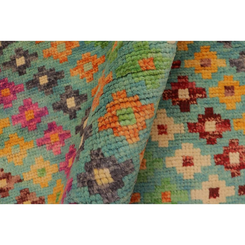Boho Chic Balochi Owen Blue/Red Hand Knotted Wool Rug - 3'4'' x 5'0''
