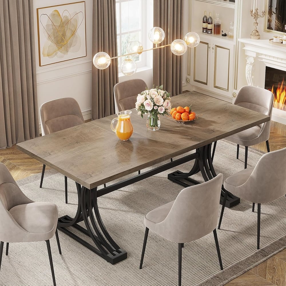 63" Rectangular Dining Table, Modern Kitchen Table with Faux Marble Top for Dining Room