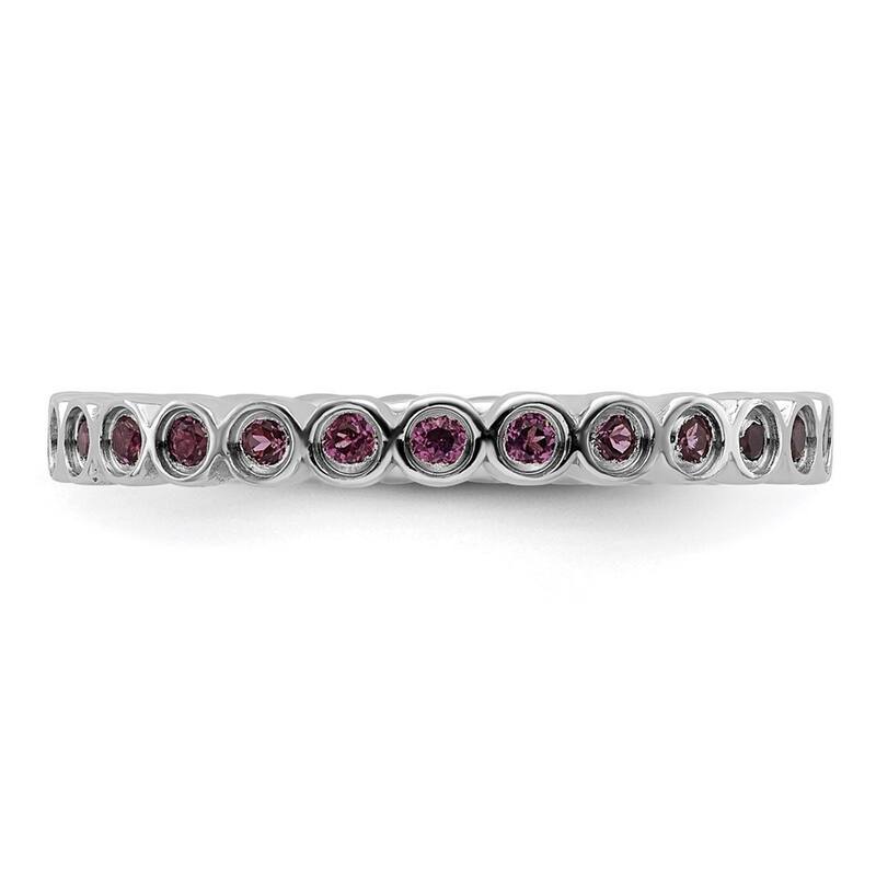 Curata 925 Sterling Silver Bezel Polished Patterned Stackable Expressions Rhodolite Garnet Ring