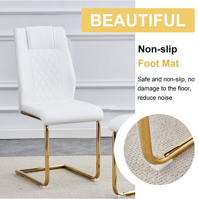 7-Piece Luxury Dining Table and Chair Set, Stone Tabletop Rectangular Table with Stainless Steel Butterfly Legs and 6 PU Chairs