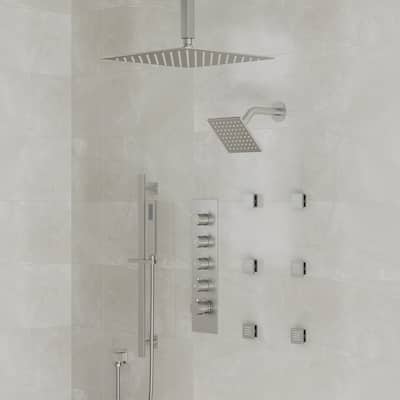 Thermostatic Rainfall Shower System with Handheld Spray, 16" & 6" Dual Shower Head and 6 Body Jets