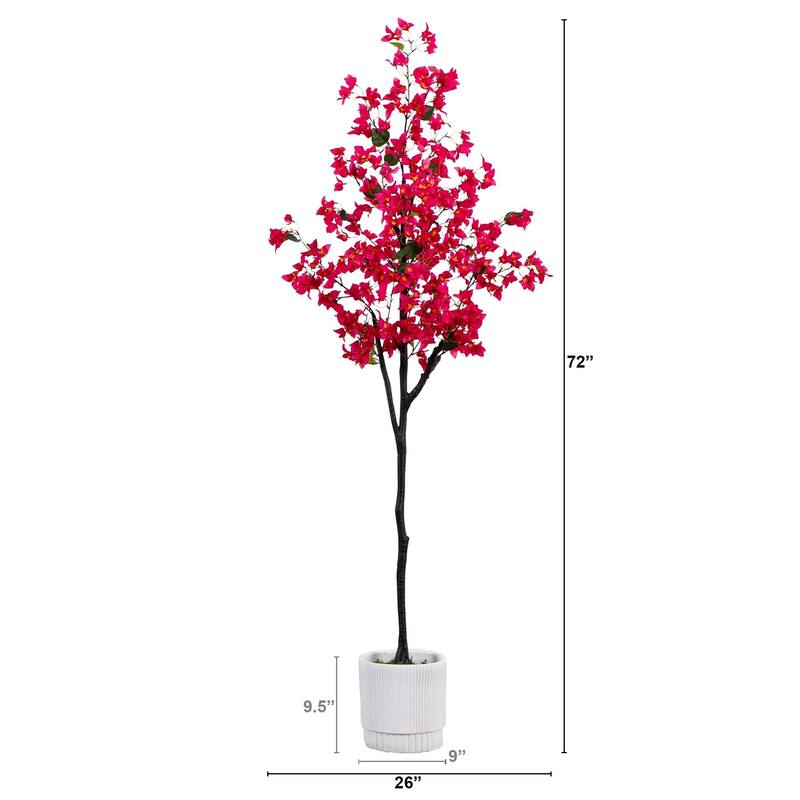6' Artificial Bougainvillea Tree with White Decorative Planter - Green