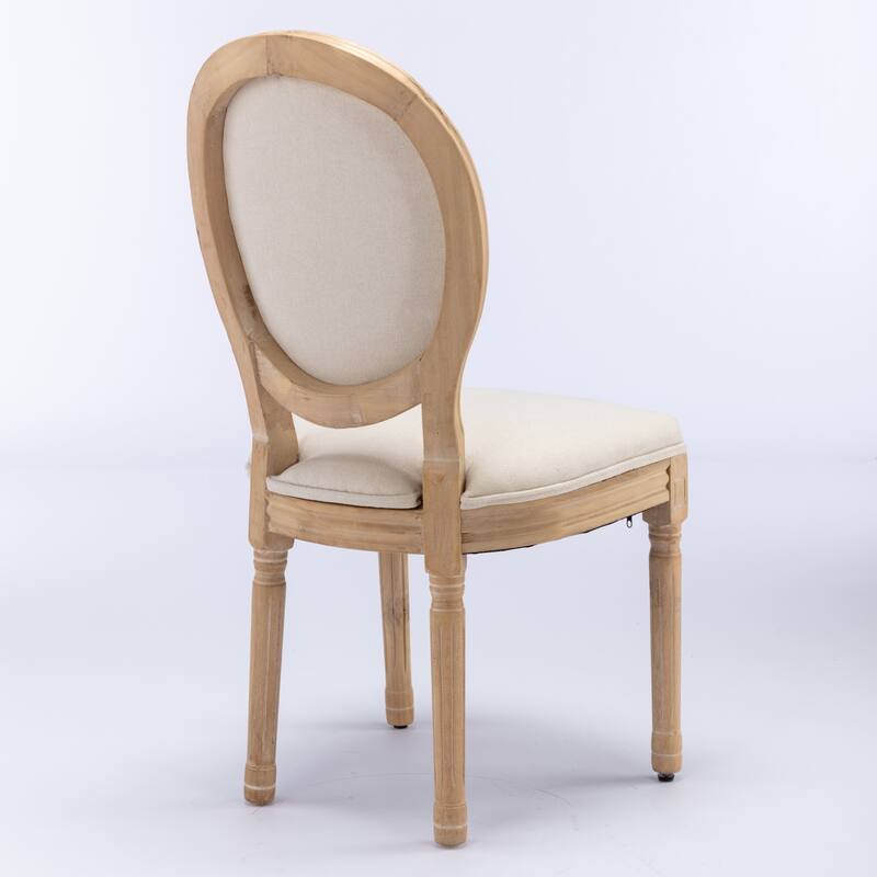 French Style Linen Fabric Dining Chairs Set of 2 with Solid Wood Frame