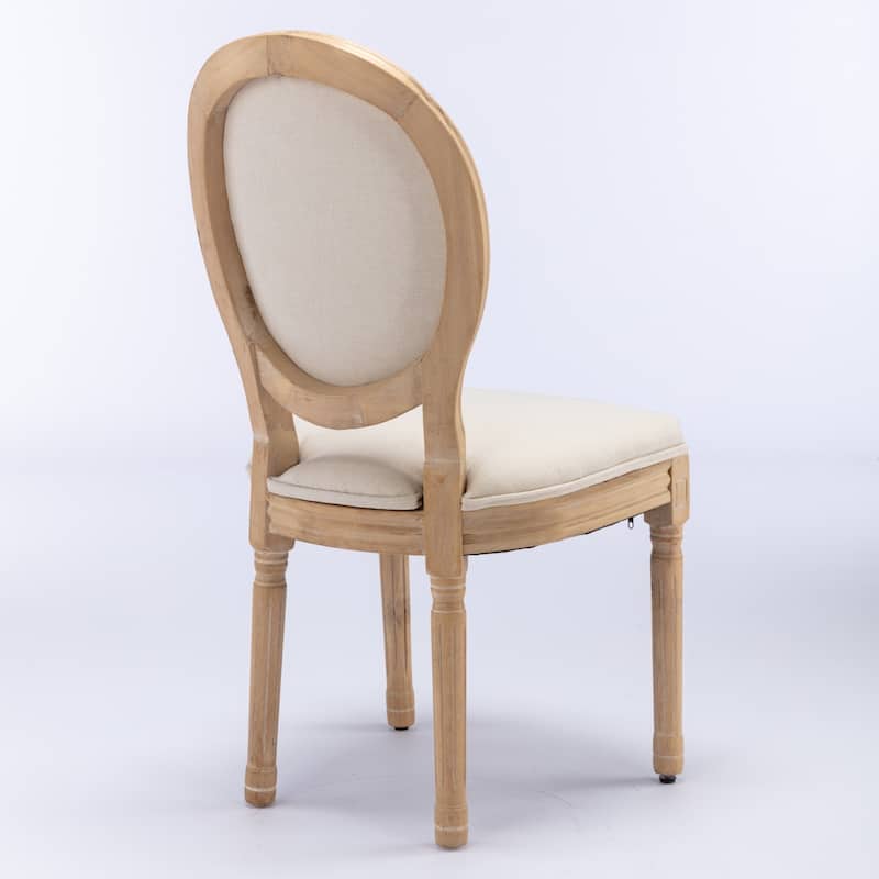 French Style Solid Wood Frame Antique Painting Linen Fabric Back Dining Chair,Set of 2