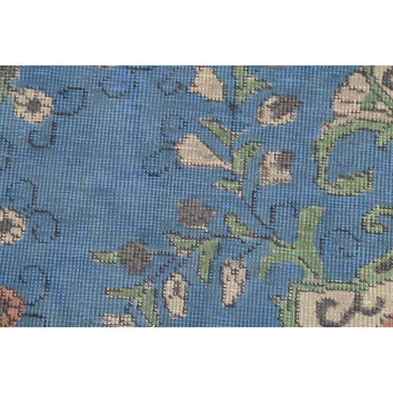 Distressed Blue Tabriz Persian Vintage Rug Hand-Knotted Wool Carpet - 6'10"x 10'8"