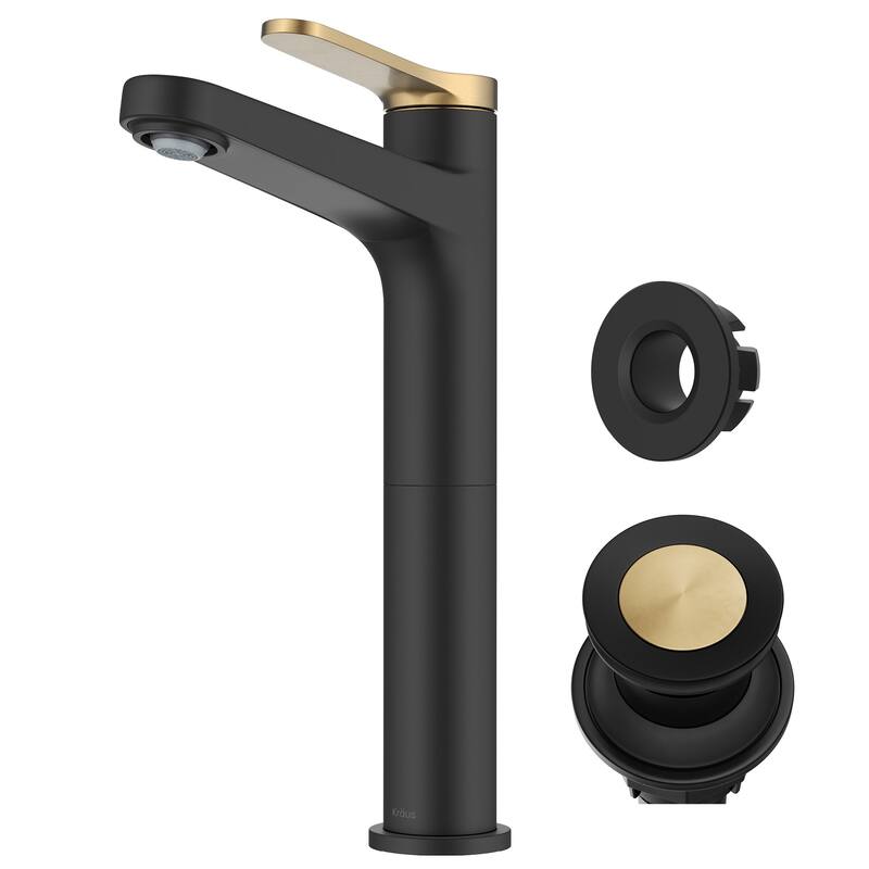 Kraus KVF-1410 Indy 1.2 GPM Vessel Single Hole Bathroom Faucet with - Spot Free Brushed Brass / Matte Black