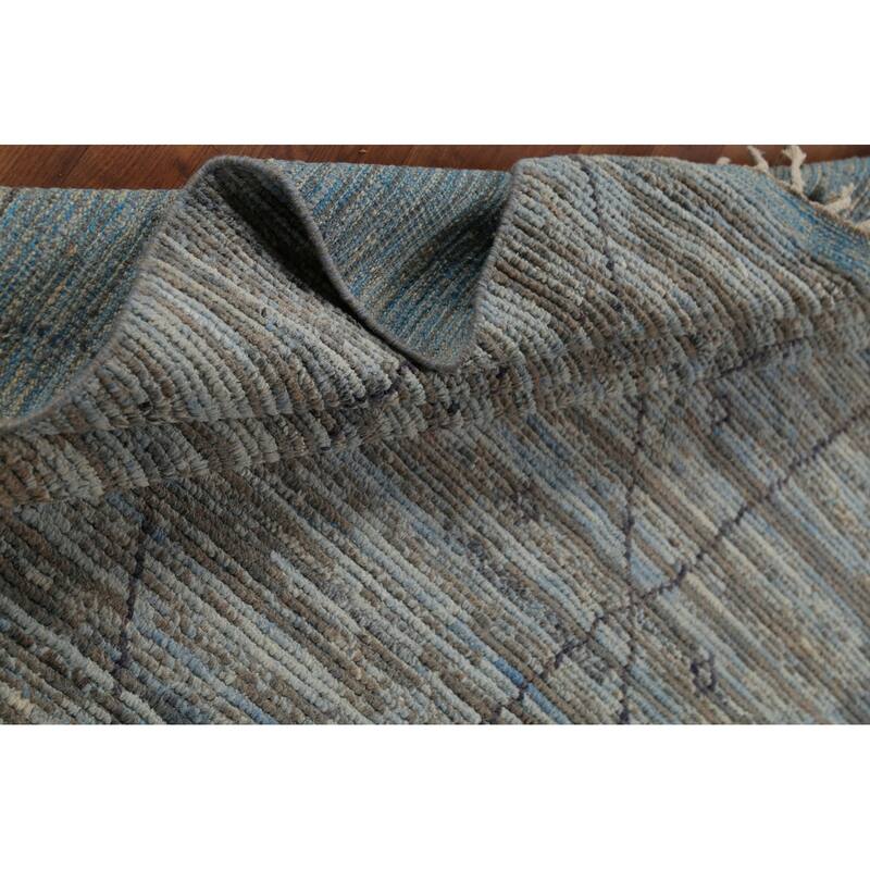 All-Over Trellis Striped Moroccan Area Rug Handmade Wool Carpet - 8'3"x 11'4"