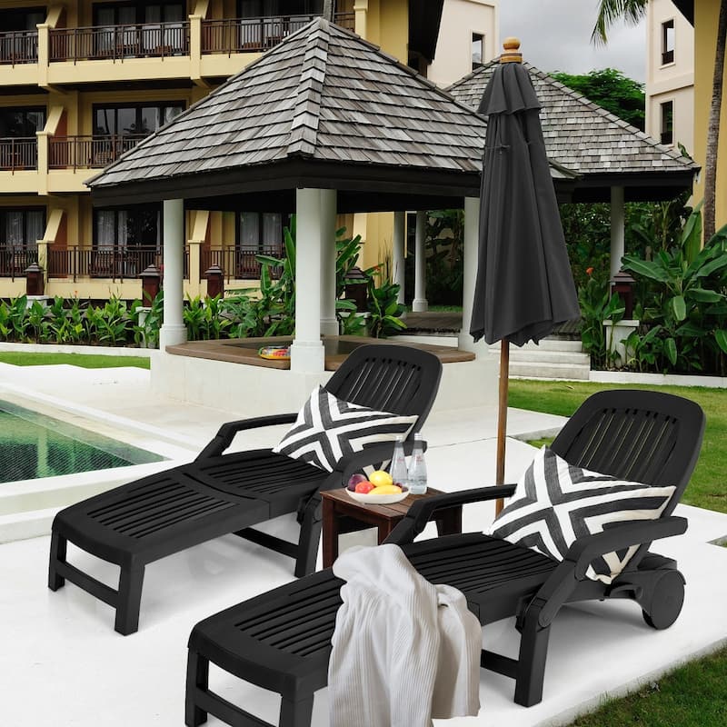 Adjustable Patio Sun Lounger with Weather Resistant Wheels - 65.5" x 29" x16.5"-37" (L x W x H)