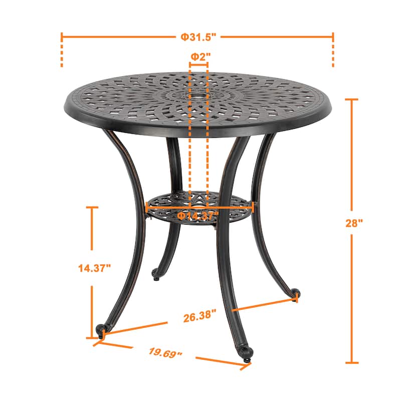 Outdoor 31'' Round Cast Aluminum Bistro Table with Umbrella Hole