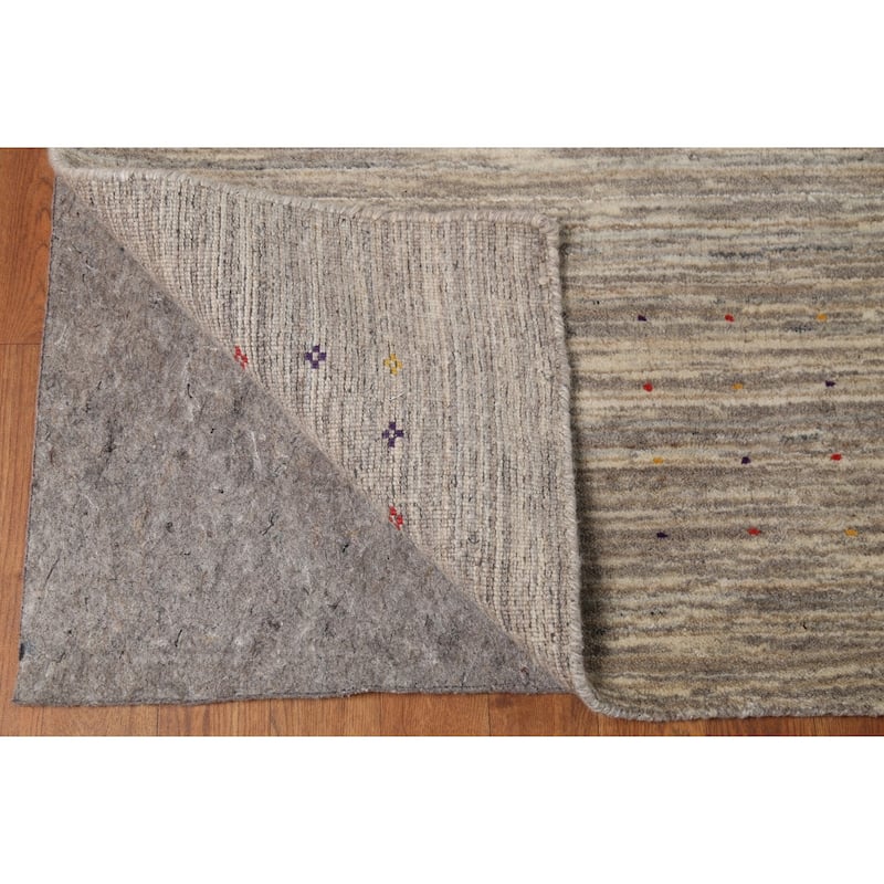 Striped Gabbeh Square Area Rug Hand-Knotted Wool Carpet - 9'10"x 9'8"