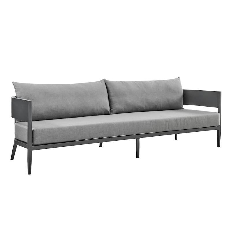 Menorca Dark Gray Aluminum 94" Curved Back Outdoor Sofa with Cushions