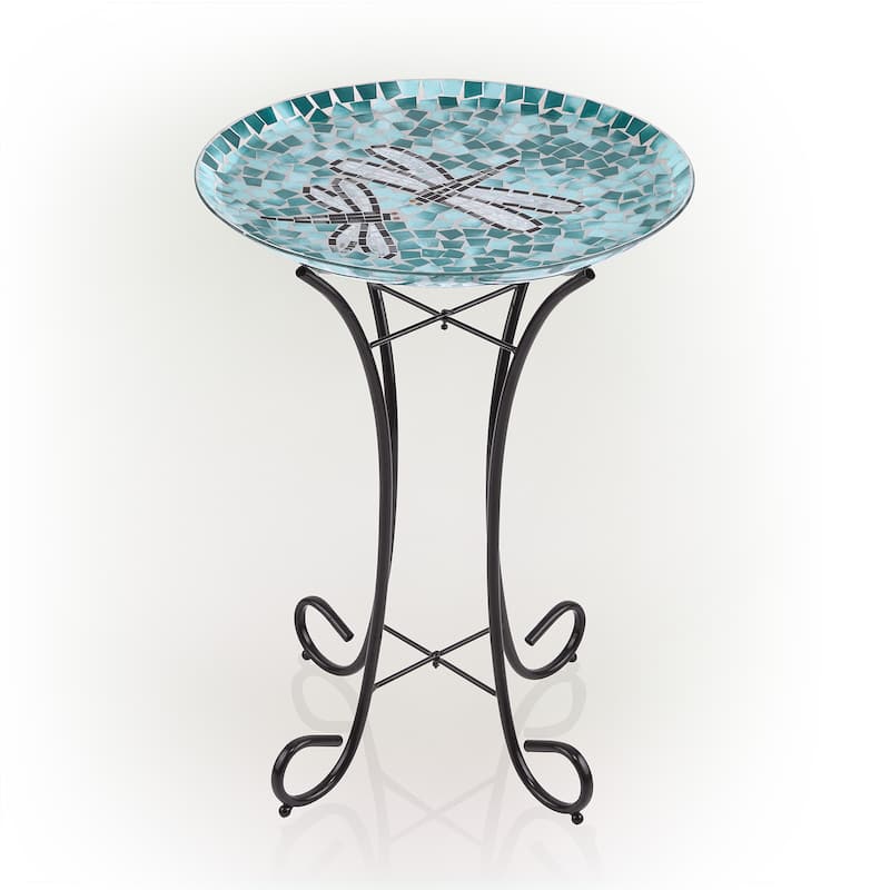 Alpine Corporation 24" Tall Outdoor Glass Birdbath Bowl with Metal Stand