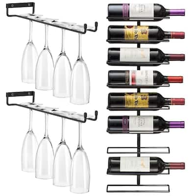 Sorbus Wall Mount Wine Rack Under Cabinet Wine Glass Holder - Set with 9 bottle holder and Set of 2 of Wine Glass Holder