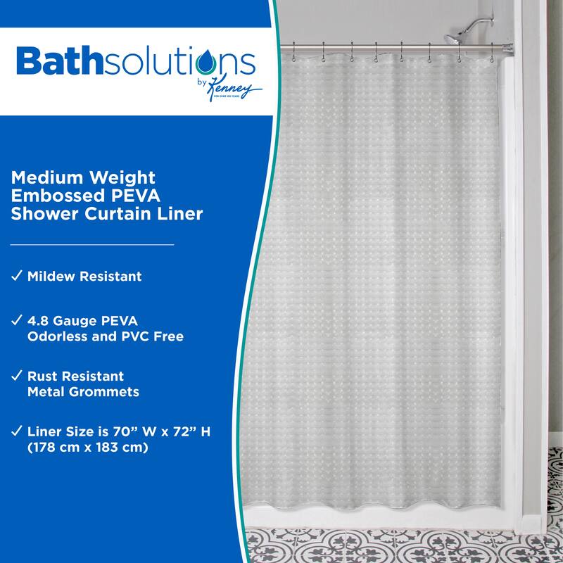 Kenney Medium Weight Embossed PEVA Shower Curtain Liner, 70" W x 72" H