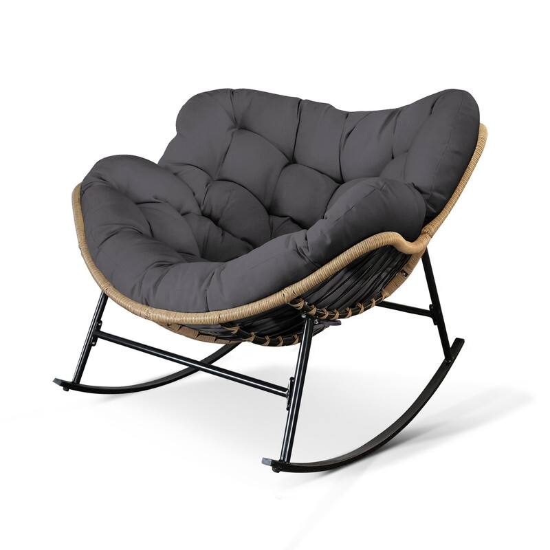 FINCATI Indoor Deep-seating Rocking Papasan Chair, Rocking Chair Outdoor, 450 lbs Outdoor Rocking Chair, Oversized Rocker Chair