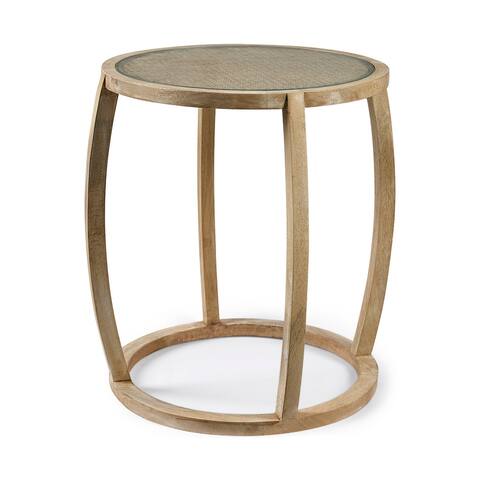 Hubbard I Light Brown Solid Wood w/ Glass Top Accent Table