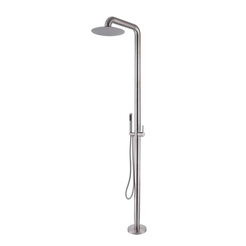 Rbrohant Freestanding Shower System Combo Set, Outdoor Floor Mount Shower Faucets - Brushed Nickel