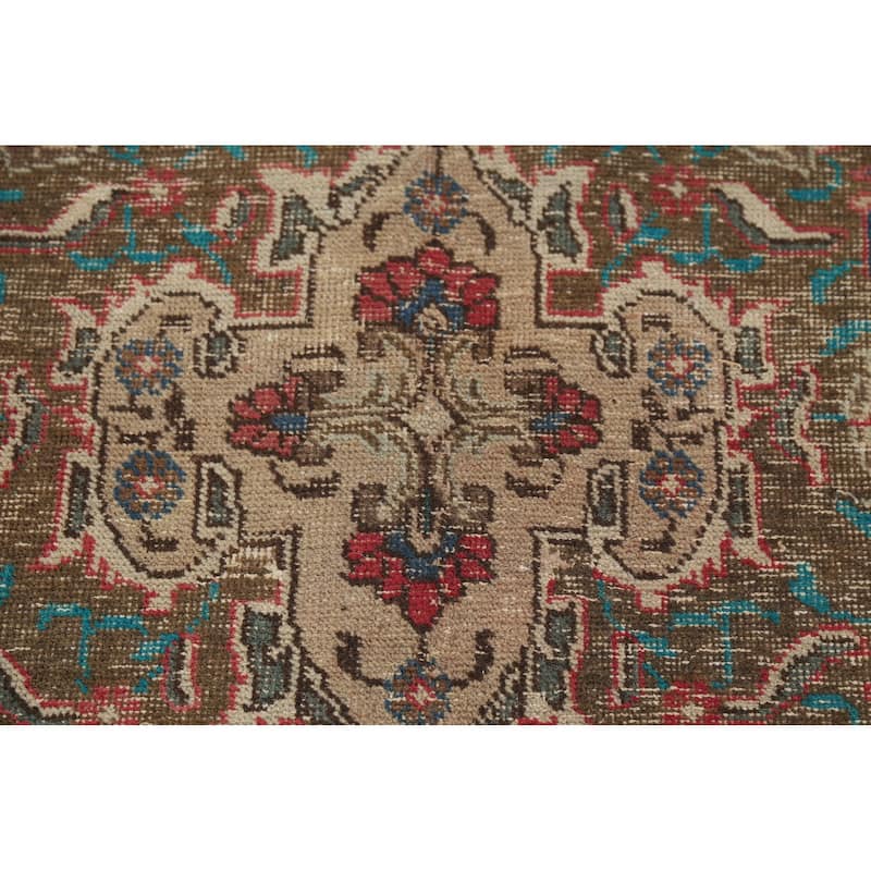 Distressed Tabriz Persian Vintage Rug Hand-Knotted Wool Carpet - 9'6"x 12'10"