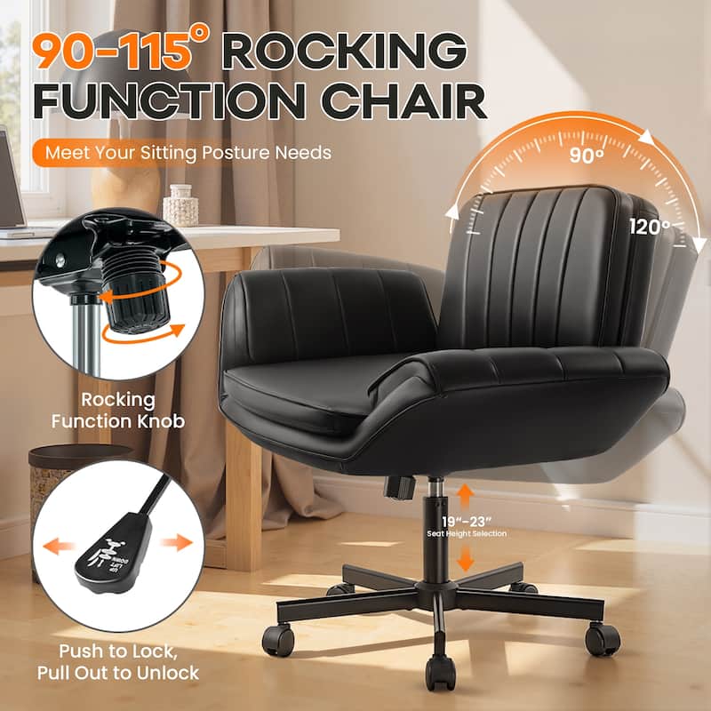 BOSSIN Criss Cross Office Chair with Arms and Wheels - Adjustable Swivel PU Leather Desk Chair for Makeup Vanity, Bedroom