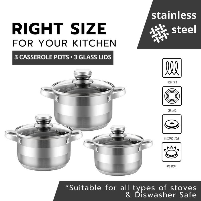 STP Goods Stainless Steel Stock Pot w/ Glass Lid Set of 3 - Set of 3