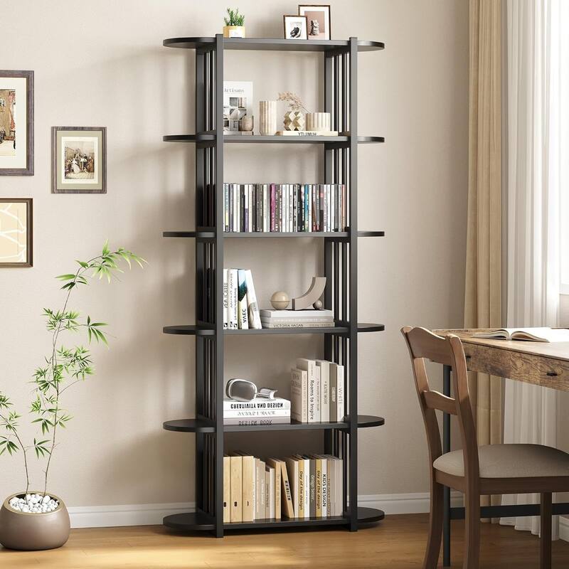 6 Tier 71" Freestanding Open Storage Industrial Bookshelf, Bookcase for Bedroom, Living Room - Black