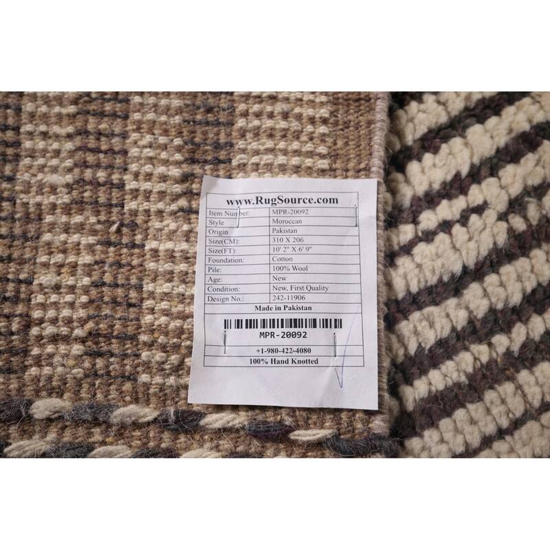 Striped Moroccan Area Rug Hand-Knotted Wool Carpet - 6'9"x 10'2"