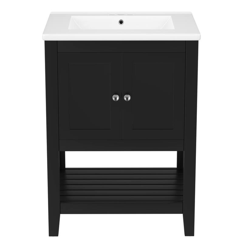 24"Freestanding Bathroom Vanity with Ceramic Sink - Black