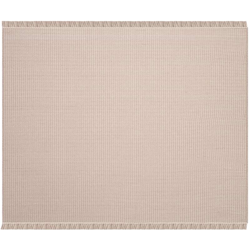 SAFAVIEH, Handmade Montauk Cliff Stripe Flatweave Cotton Fringe Rug - 6' Square - Ivory/Grey