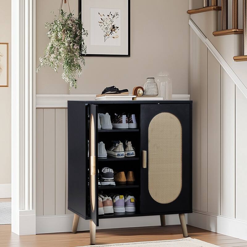 Shoe Cabinet with Double Doors Wooden Floor Bathroom Storage Cabinet
