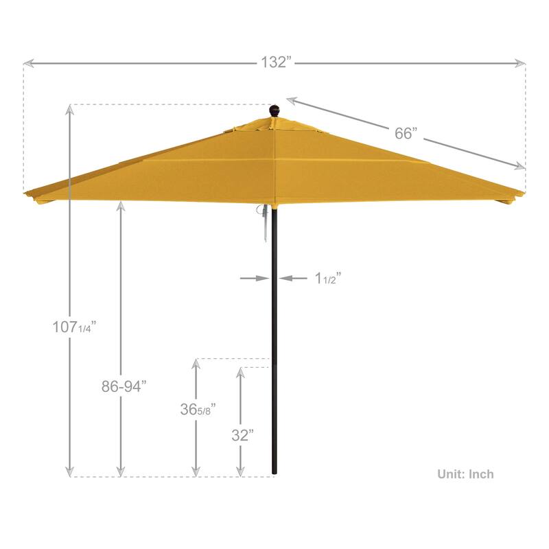 California Umbrella 11' Venture Series Patio Umbrella, Bronze Aluminum Pole Fiberglass Ribs Pulley Lift, Pacifica Pacific Blue