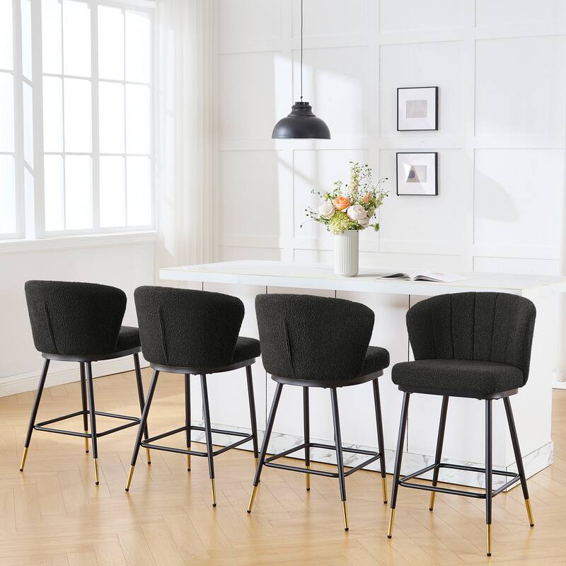26" Boucle Fabric Counter Height Bar Stools, Set of 2/3/4 - 35.83"H x 22"W x 20.28"D - Set of 4 - Dark Grey