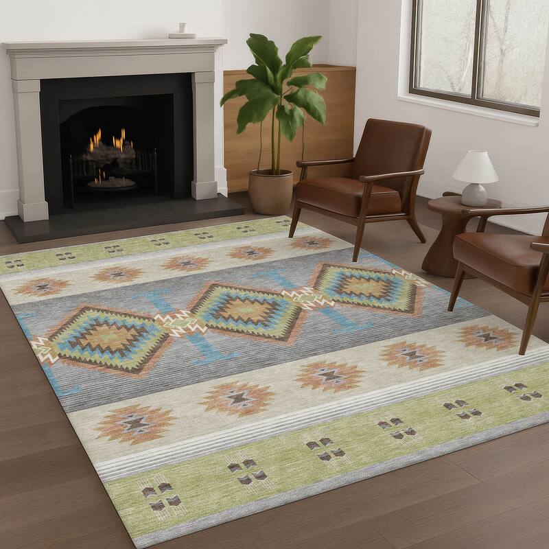 Machine Washable Indoor/ Outdoor Global Chennai Chantille Rug