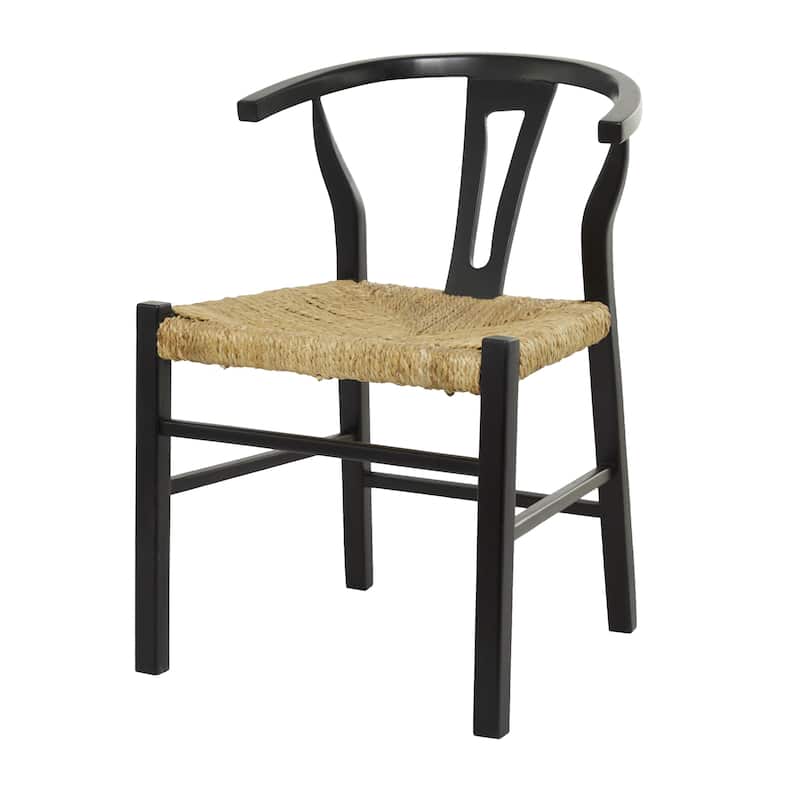 Teak Wood Handmade Dining Chair with Woven Seagrass Seat - Black or Brown - Roche River Decor - Black