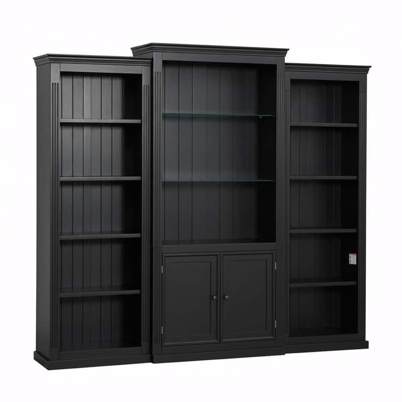 78.75" Tall 3-Piece Bookcase Set with Adjustable 5-Color LED Light, Retro Glass Display Shelves for Living Room or Office