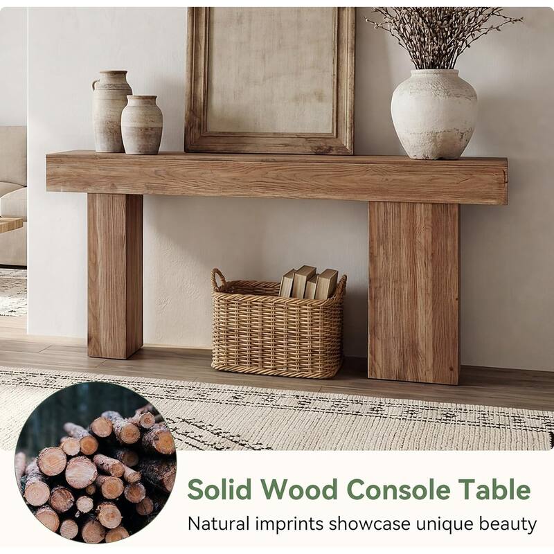 Solid Wood Entryway Console Table, 63-Inch Farmhouse Sofa Table Behind Couch - 63" L × 11.81" W × 31.5" H
