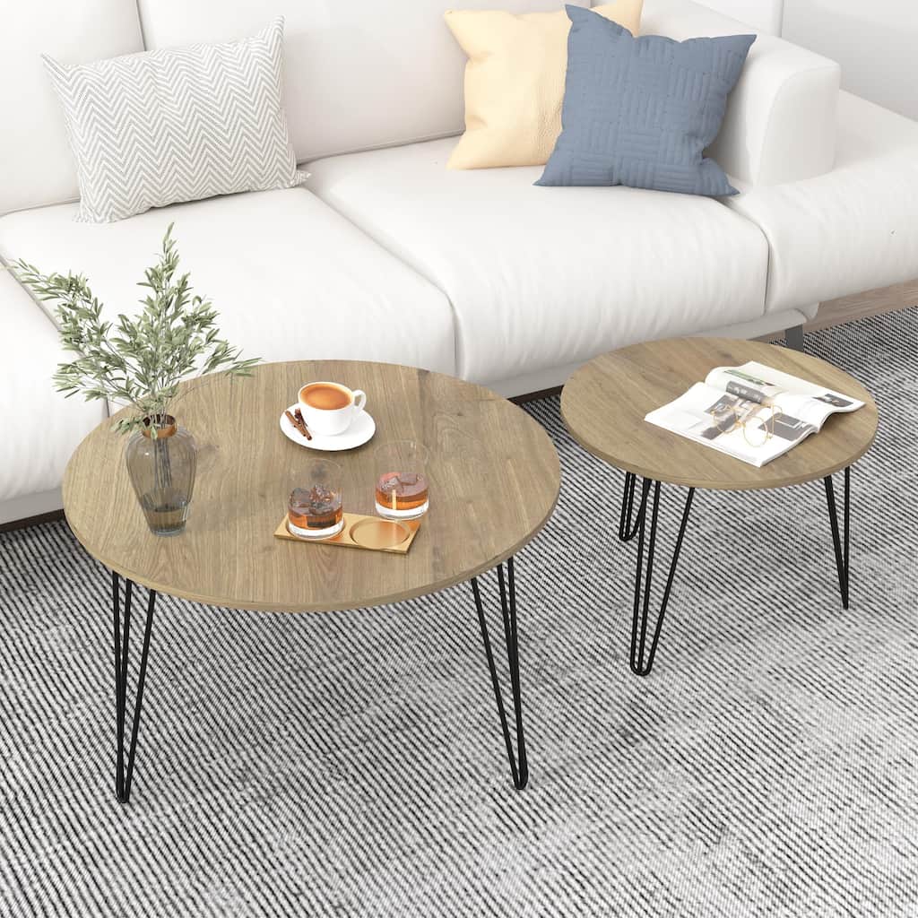Wood End Table Coffee Table Dining Table Set of 2 with Iron Legs Sofa Table Display Table Office Table for Bedroom