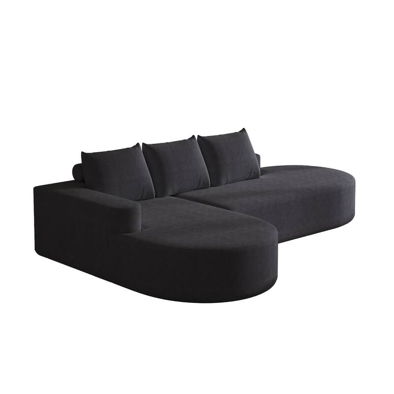 L Shaped Modular Curved Sectional Sofa, Chenille Upholstered 3 Seat Sofa, Corner Sofa with 3 Pillows for Living Room, Bedroom