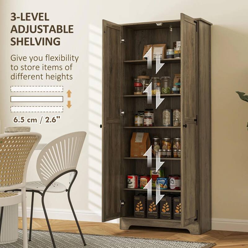 72" Farmhouse Pantry Cabinet, Freestanding Food Pantry Cabinet