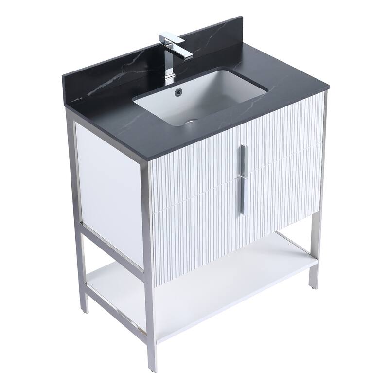 Fine Fixtures Serenity Modern Bathroom Vanity with Black Sintered Stone Top