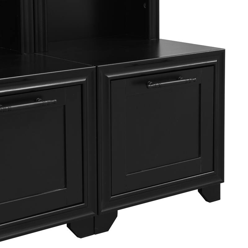 Freestanding Hall Tree with Storage Bench & Hooks, Set of 2 Entryway Coat Rack with Storage Drawers & Anti-Tip Kit