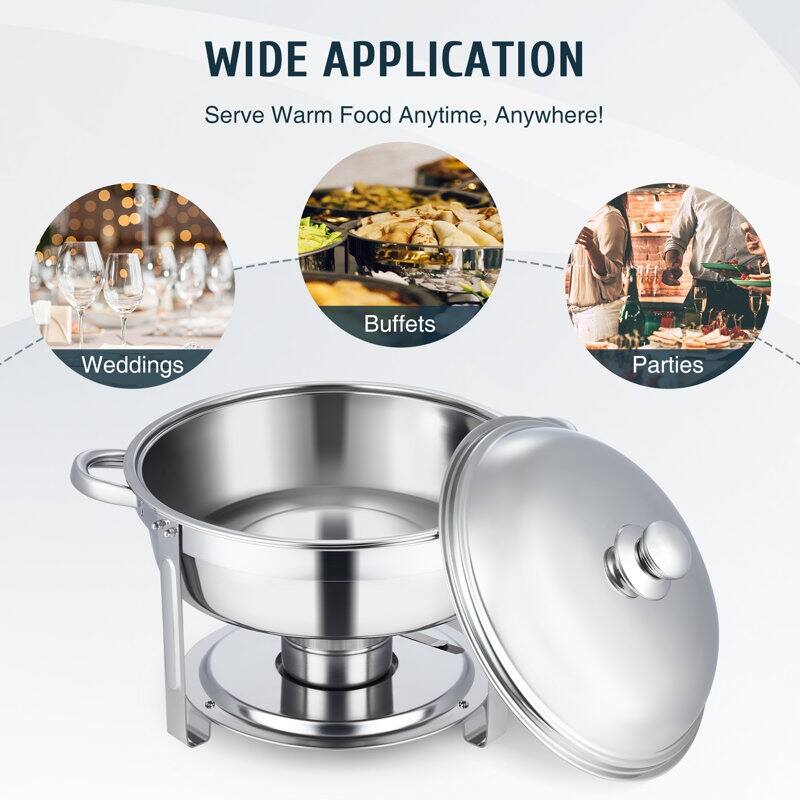 6 Packs Stainless Steel 5 Quarts Round Chafing Dish